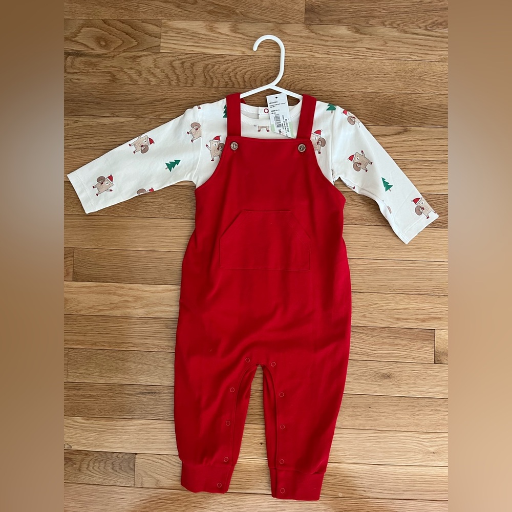 Red Baby Overalls with Holiday Onesie
